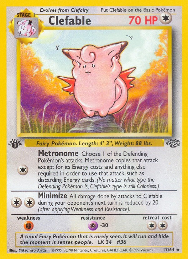 1999 Pokémon Jungle Clefable #17 trading card