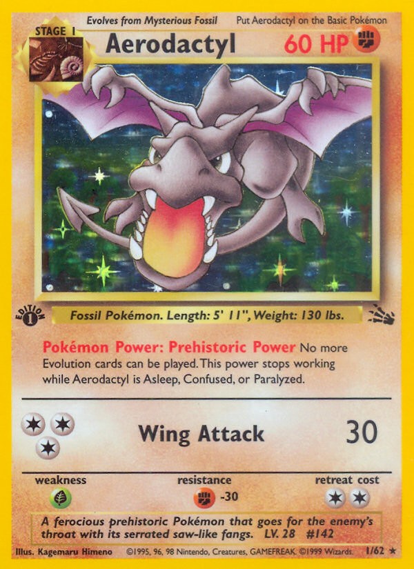 1999 Pokémon Fossil Aerodactyl #1 trading card