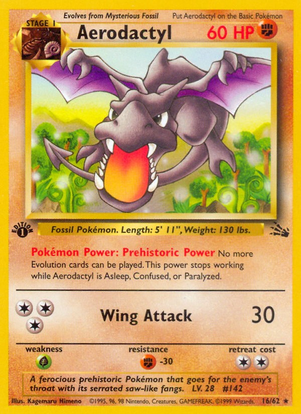 1999 Pokémon Fossil Aerodactyl #16 trading card