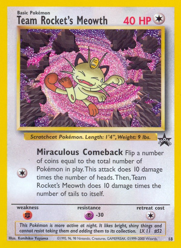 1999 Pokémon Wizards Black Star Promos Team Rocket's Meowth #18 trading card