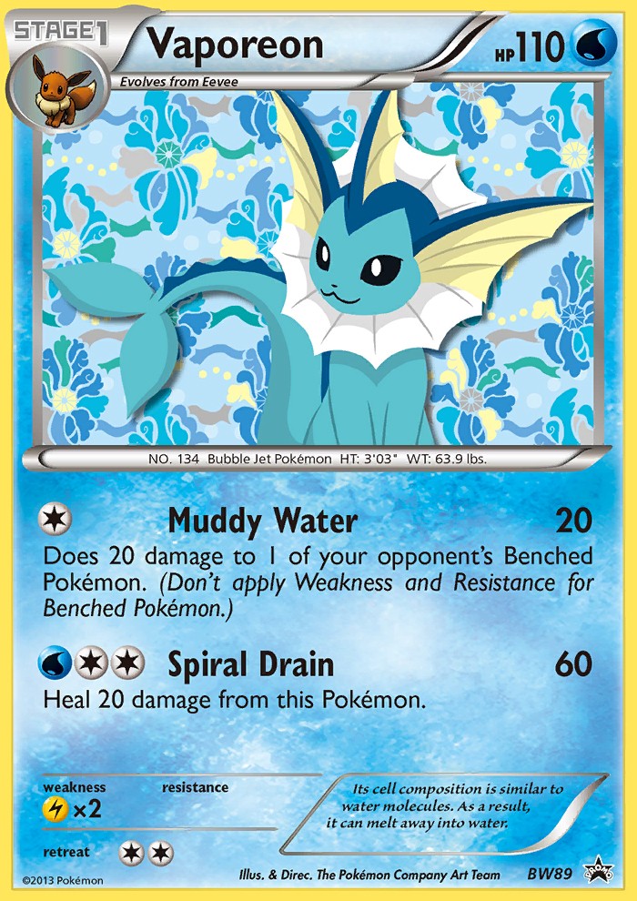 Vaporeon (Promo · Holo) · 2011 · BW Black Star Promos
