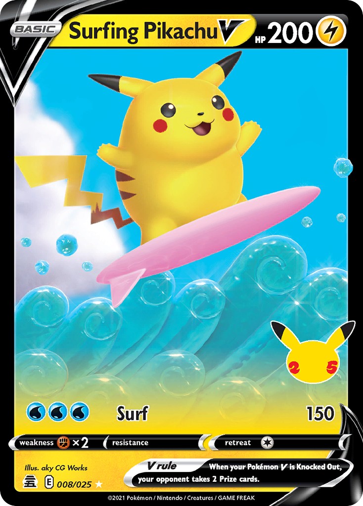Surfing Pikachu V (Rare Holo V · Holo) · 2021 · Celebrations