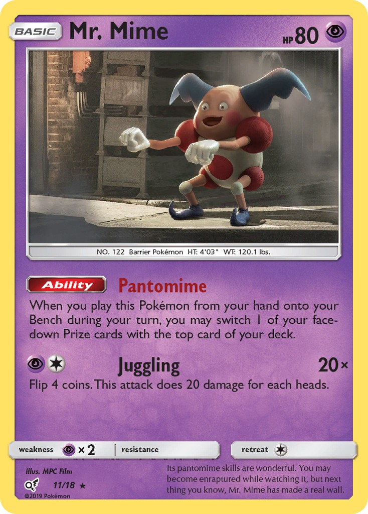 2019 Pokémon Detective Pikachu Mr. Mime #11 trading card