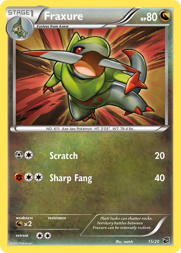 2012 Pokémon Dragon Vault Fraxure #15 trading card
