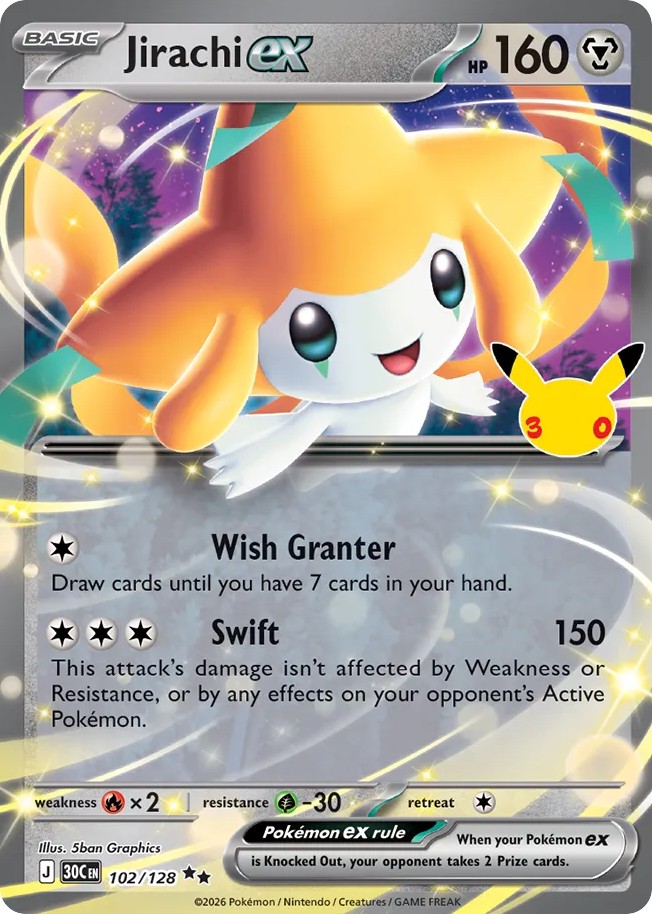 2026 Pokémon 30th Celebration Jirachi ex #102 trading card