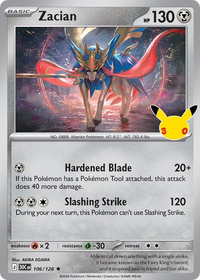 2026 Pokémon 30th Celebration Zacian #106 trading card