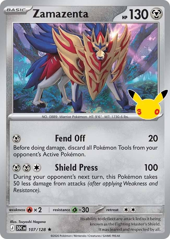 2026 Pokémon 30th Celebration Zamazenta #107 trading card