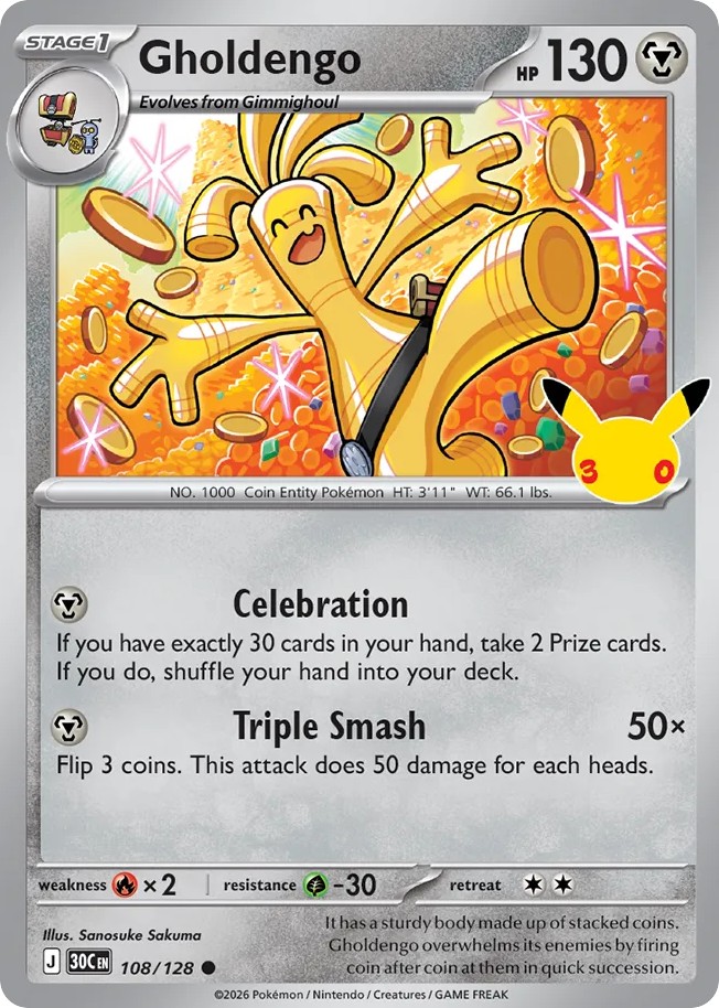 2026 Pokémon 30th Celebration Gholdengo #108 trading card