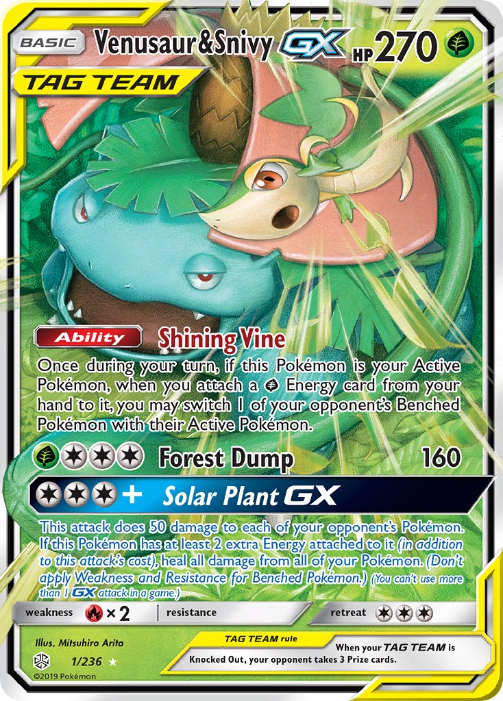 2019 Pokémon Cosmic Eclipse Venusaur & Snivy-GX #1 trading card