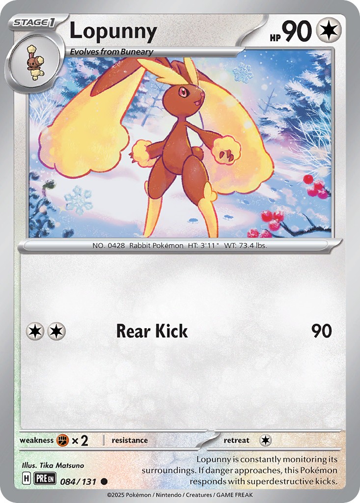 2025 Pokémon Prismatic Evolutions Lopunny #084/131 Pokémon card front