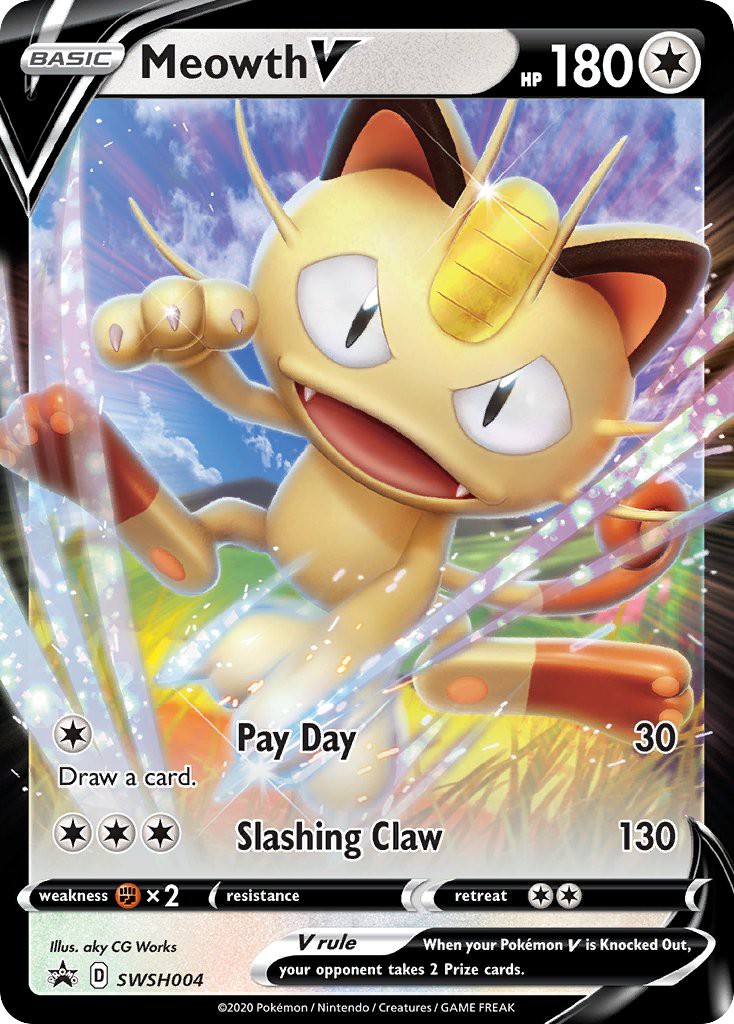 2019 Pokémon SWSH Black Star Promos Meowth V #SWSH004 trading card