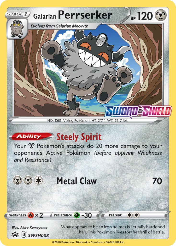 2019 Pokémon SWSH Black Star Promos Galarian Perrserker #SWSH008 trading card